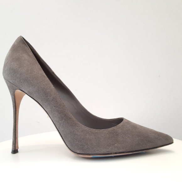 Sergio Rossi Shoes - SERGIO ROSSI EMBOSSED DRK GRAY LEATHER PUMP SHOES W/STILETTO HEELS SIZE EU 39